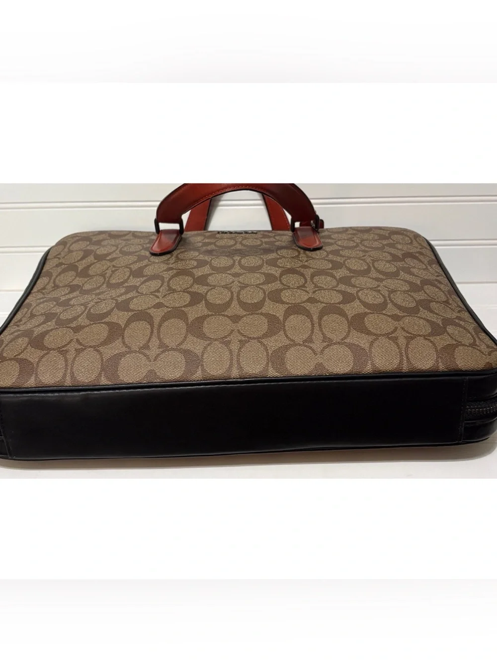 COACH Graham Slim Brief Colorblock Brown Signature Canvas Briefcase Bag No Strap